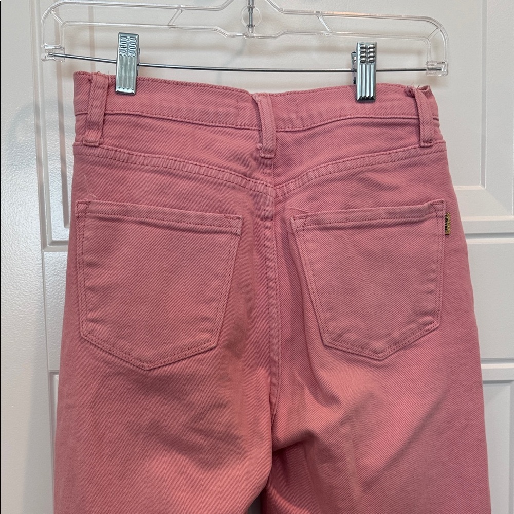 Vibrant Pink Flare Jeans with Distressed Details - Picture 4 of 5